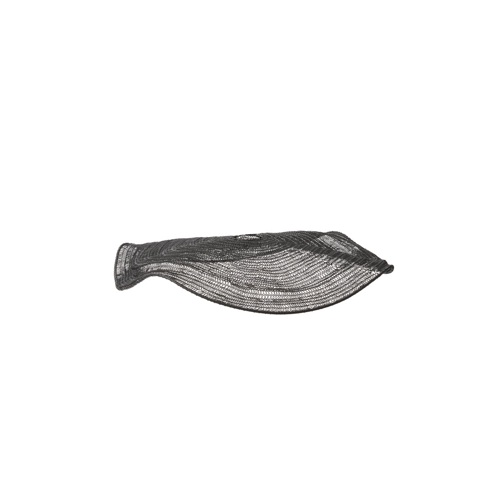 Black fish-shaped object on a white background