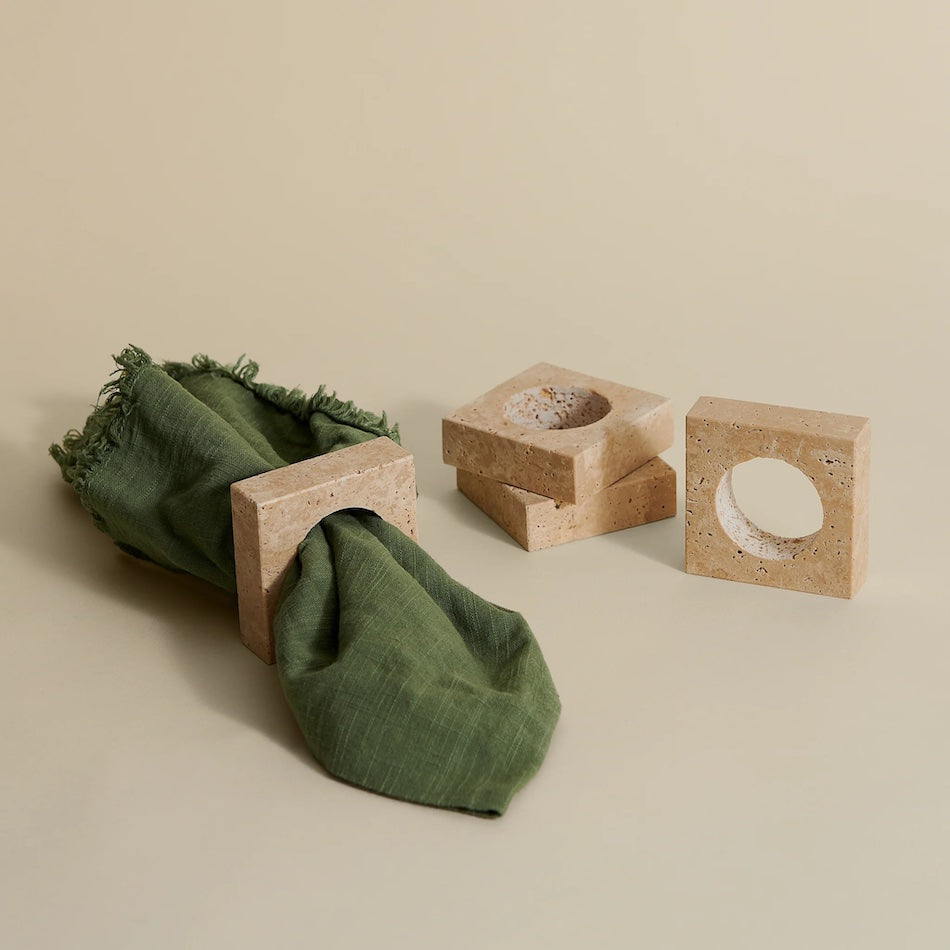 Square Travertine Napkin Rings | Set of 4