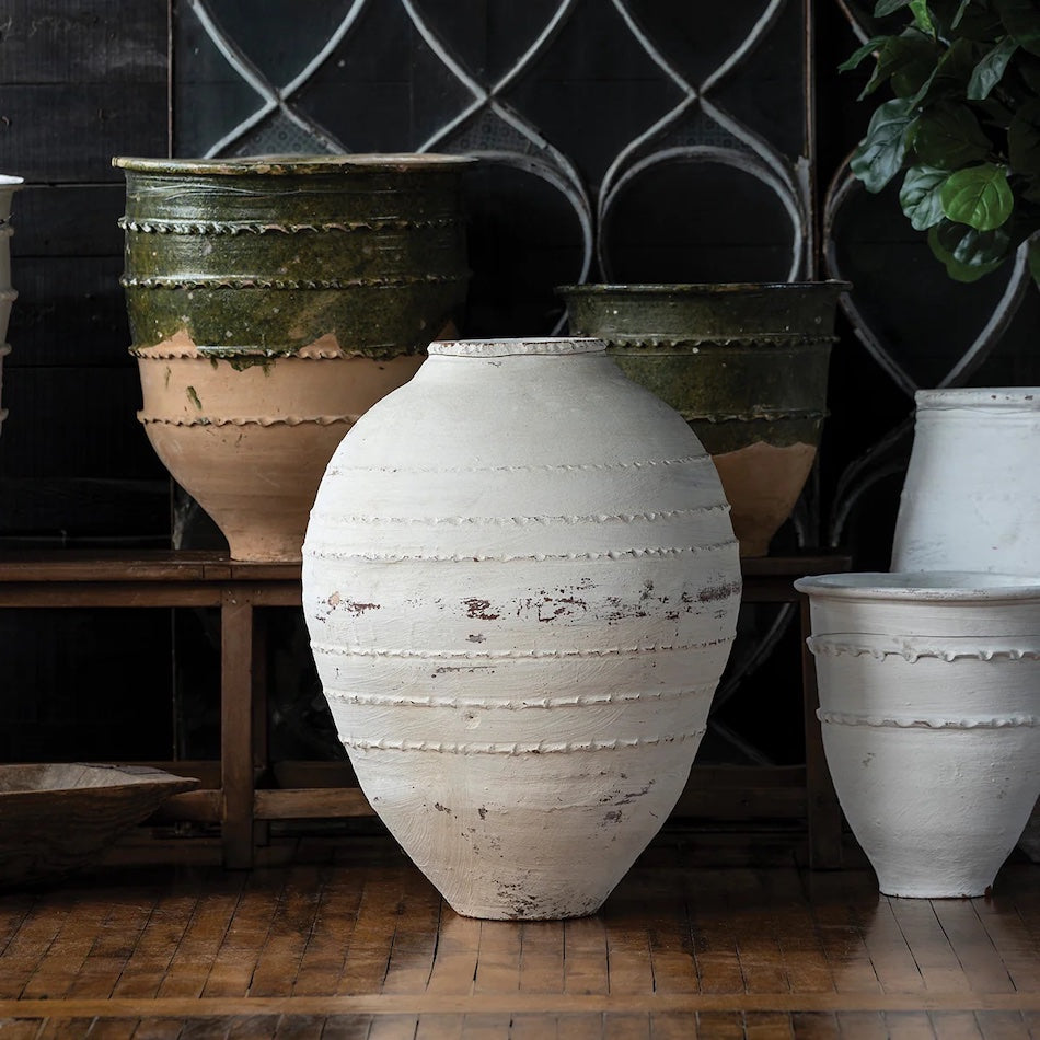 White Antique Olive Jar
