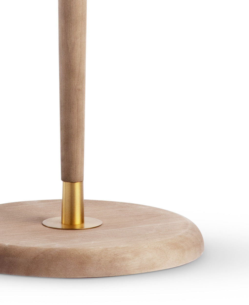 Wooden lamp with gold accent on a white background