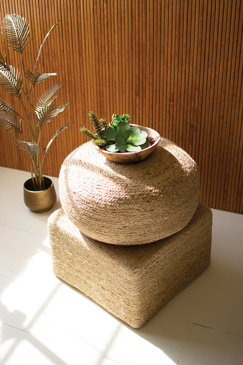 Square Braided Jute Pouf