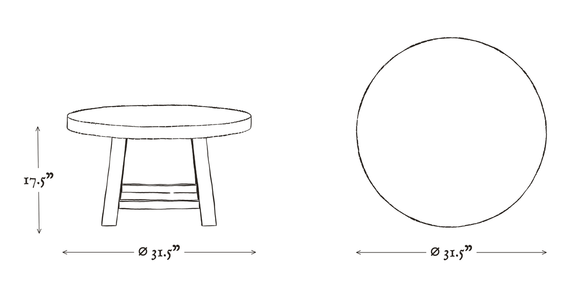 Burton Elm Round Coffee Table dimensions drawing