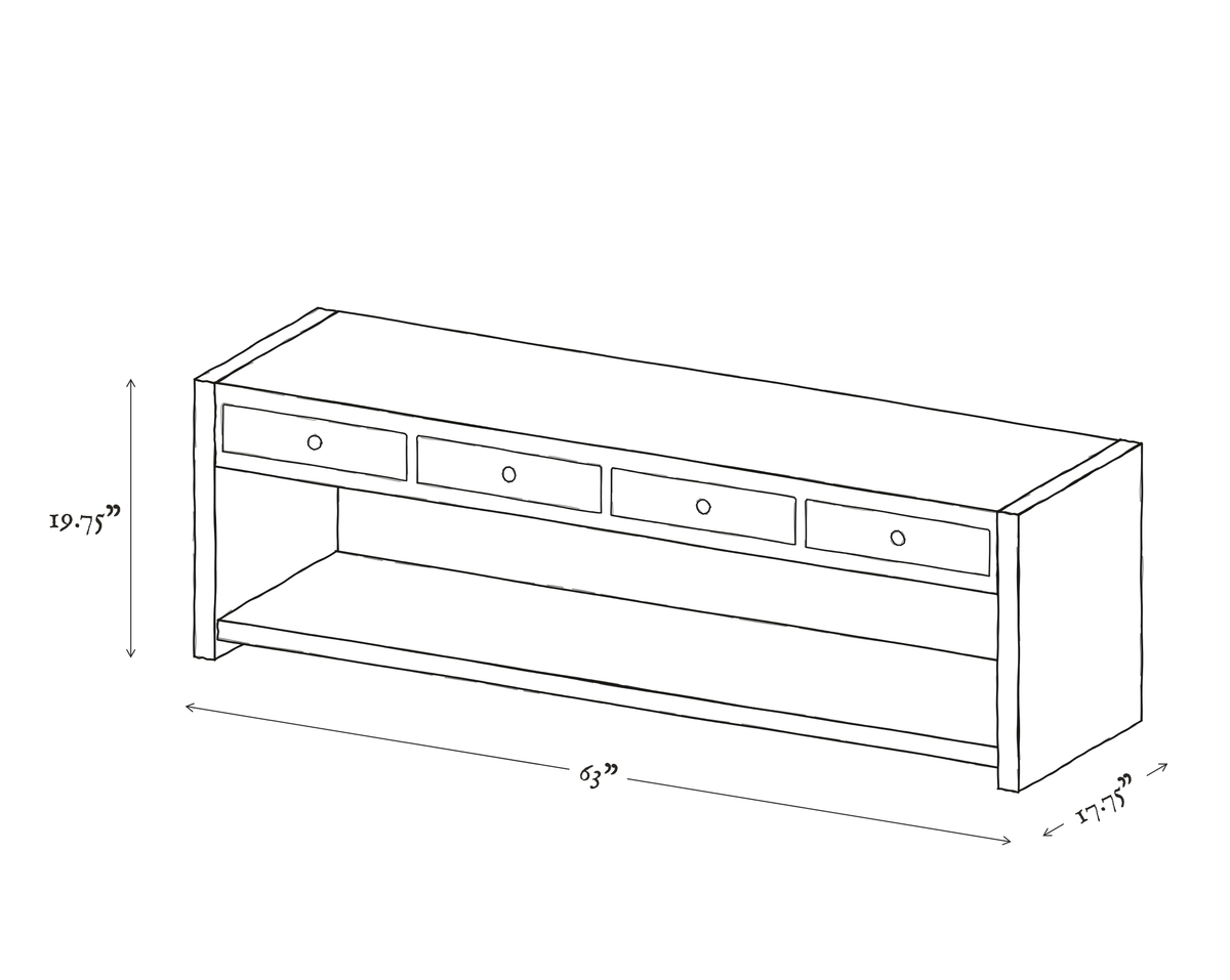 Marlo Black Elm Low Console dimensions drawing