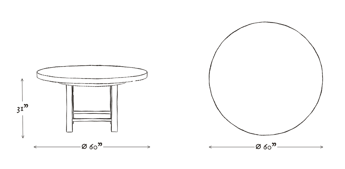 Sienna Elm Round Dining Table dimensions drawing