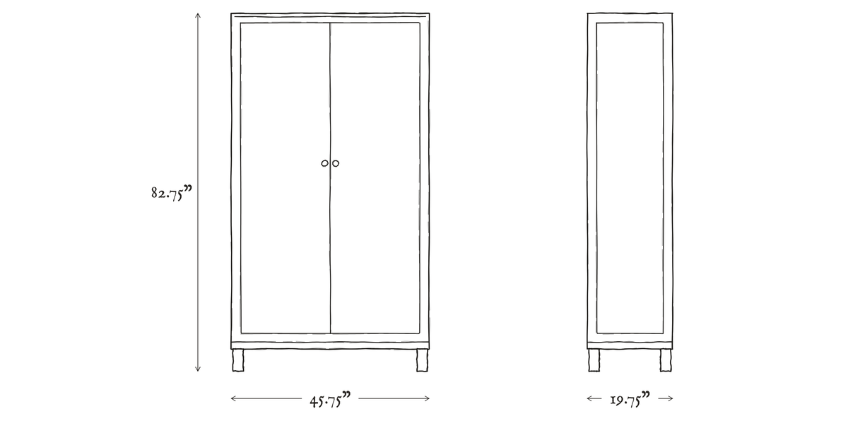 Sloane Black Elm Armoire dimensions drawing