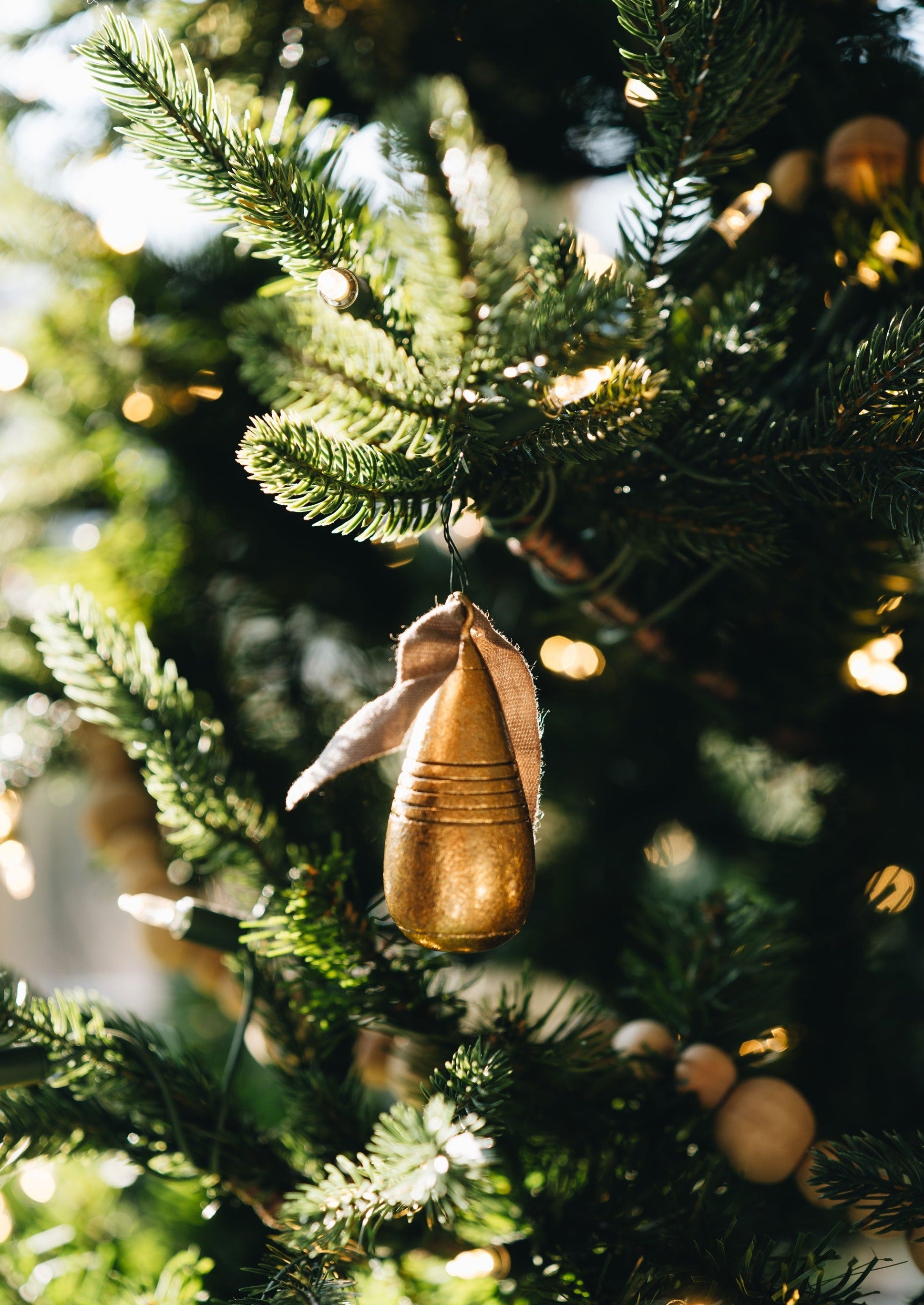 Set of 5 Gold Holiday Hand-Carved Wood Ornaments