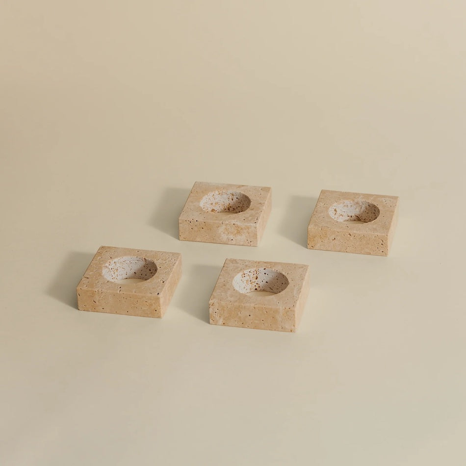 Square Travertine Napkin Rings | Set of 4
