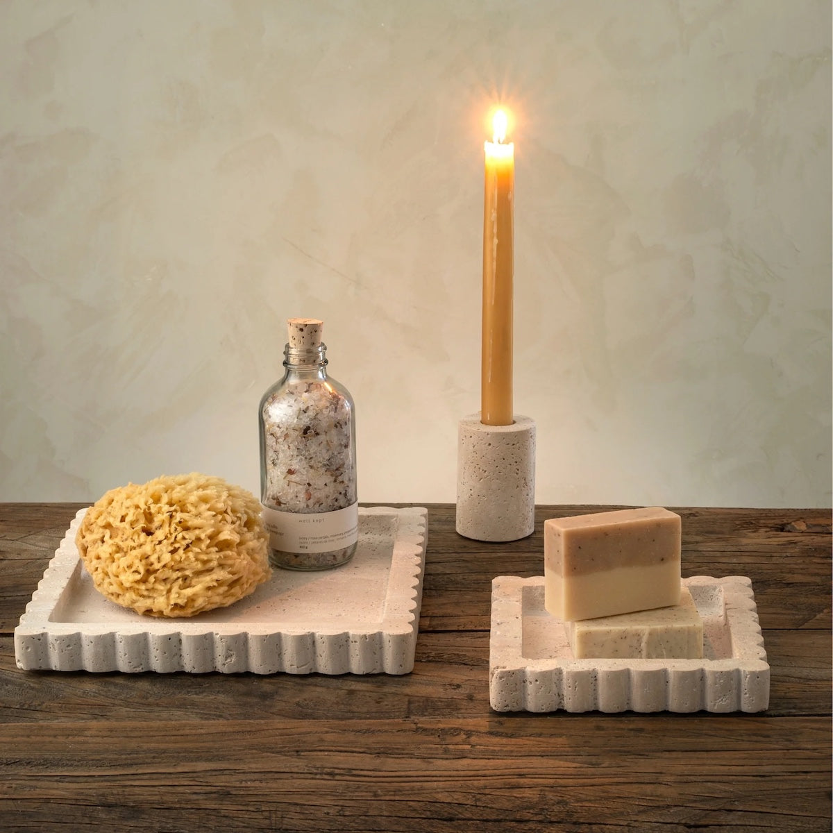 Scalloped Square Travertine Tray