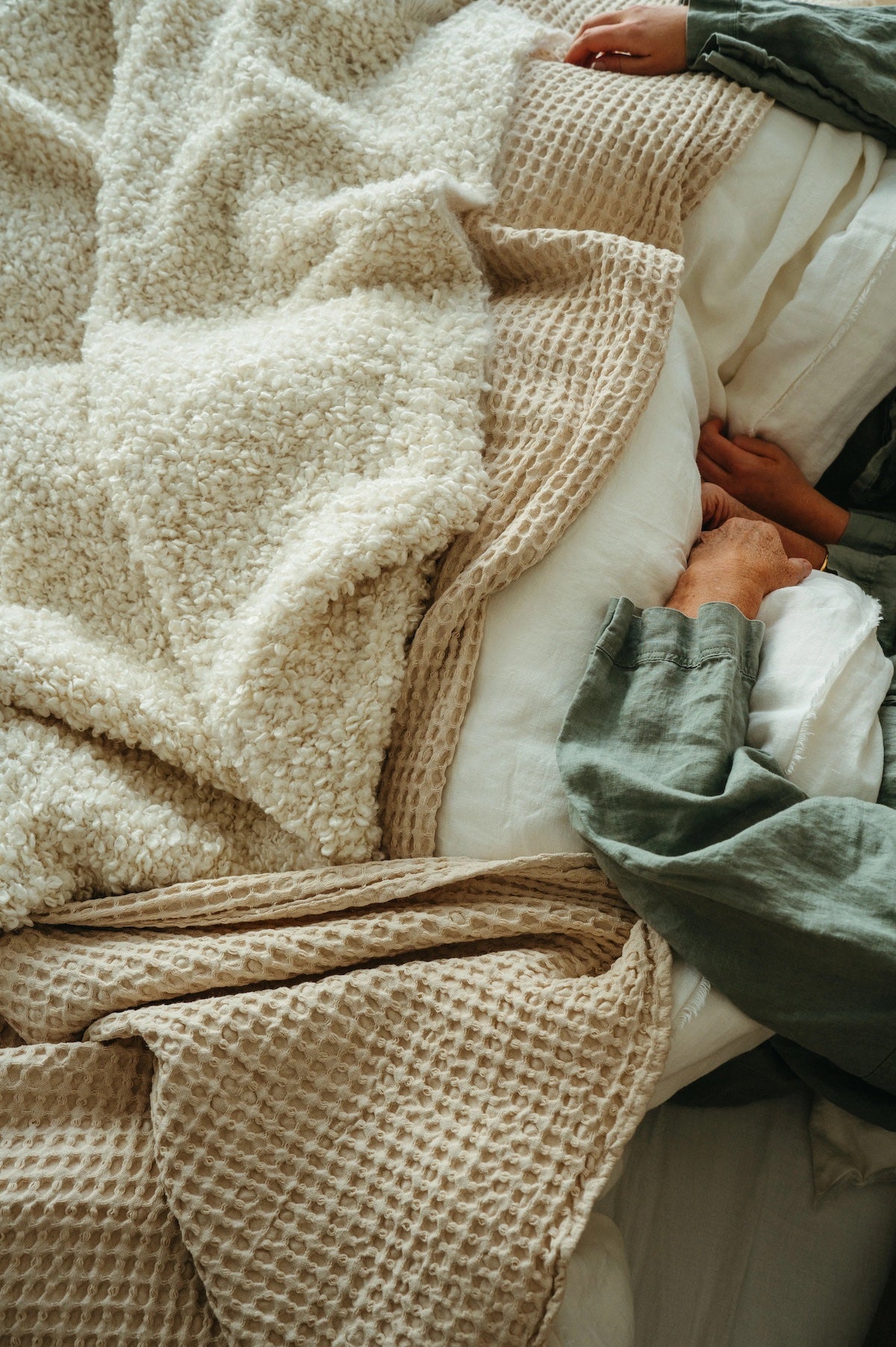 Stonewashed Waffle Throw Blanket | Cream