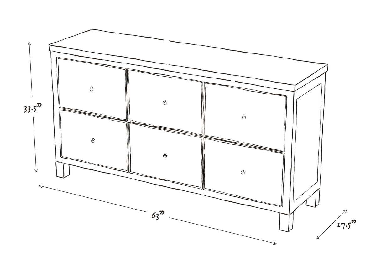 Black Six Drawer Elm Cabinet dimensions drawing