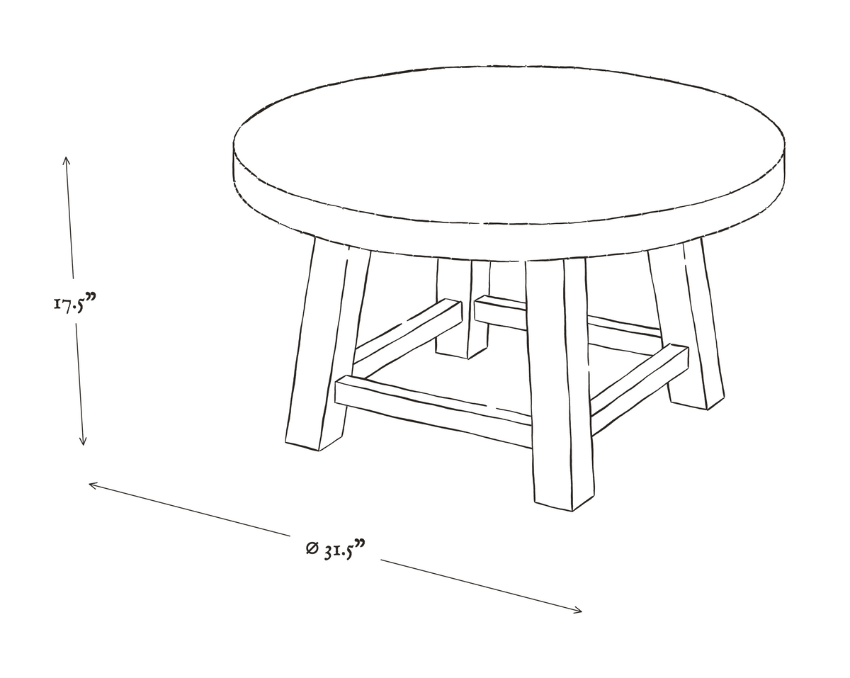 Burton Elm Round Coffee Table dimensions drawing