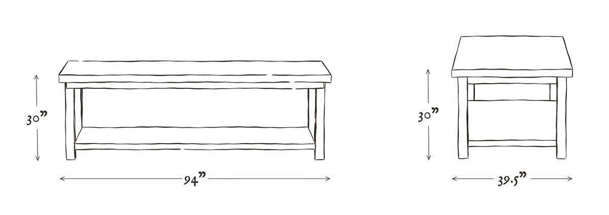 Fara Elm Center Island Table dimensions drawing
