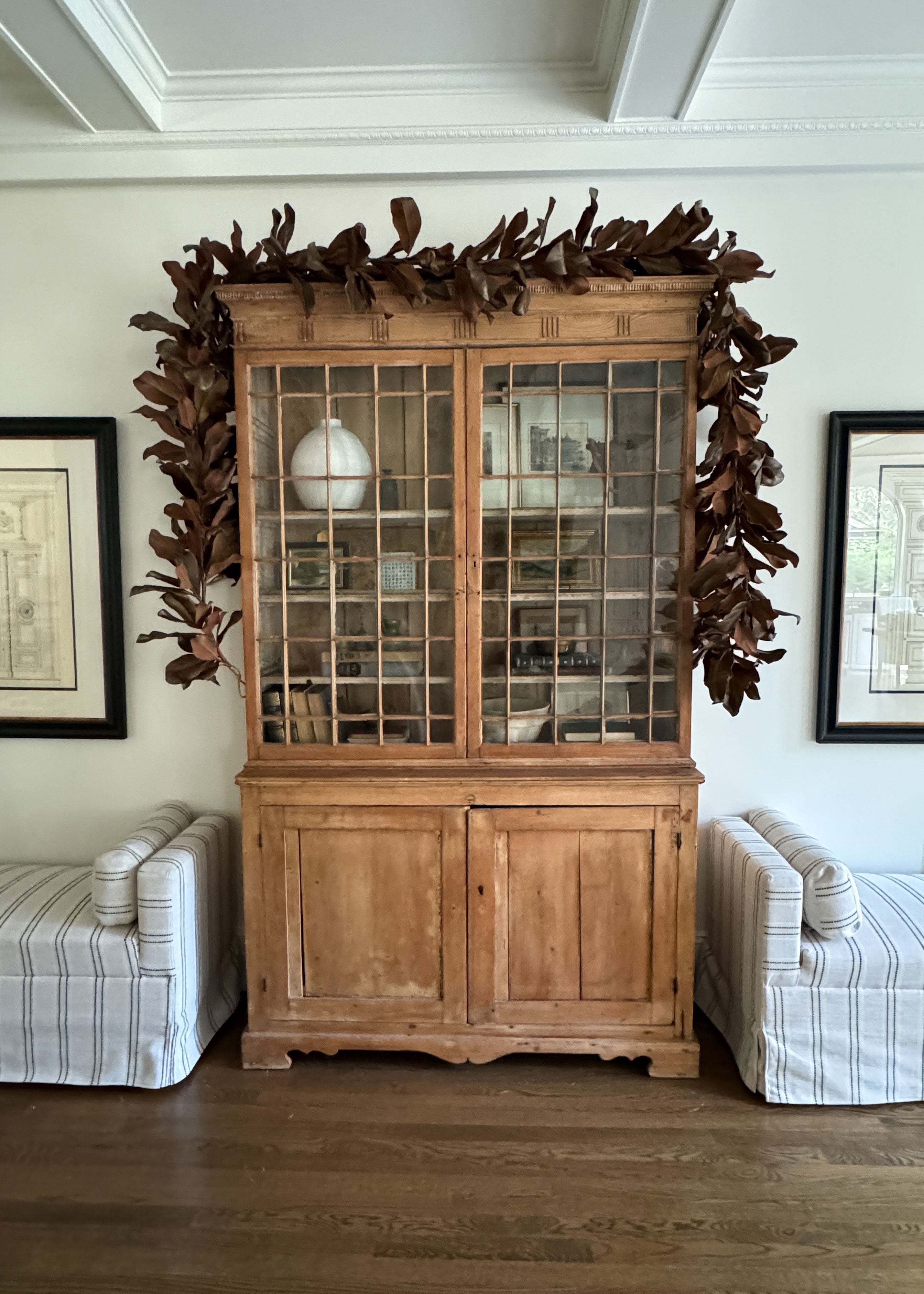 Natural Touch Faux Magnolia Leaf Garland in Aged Brown- 79.5"