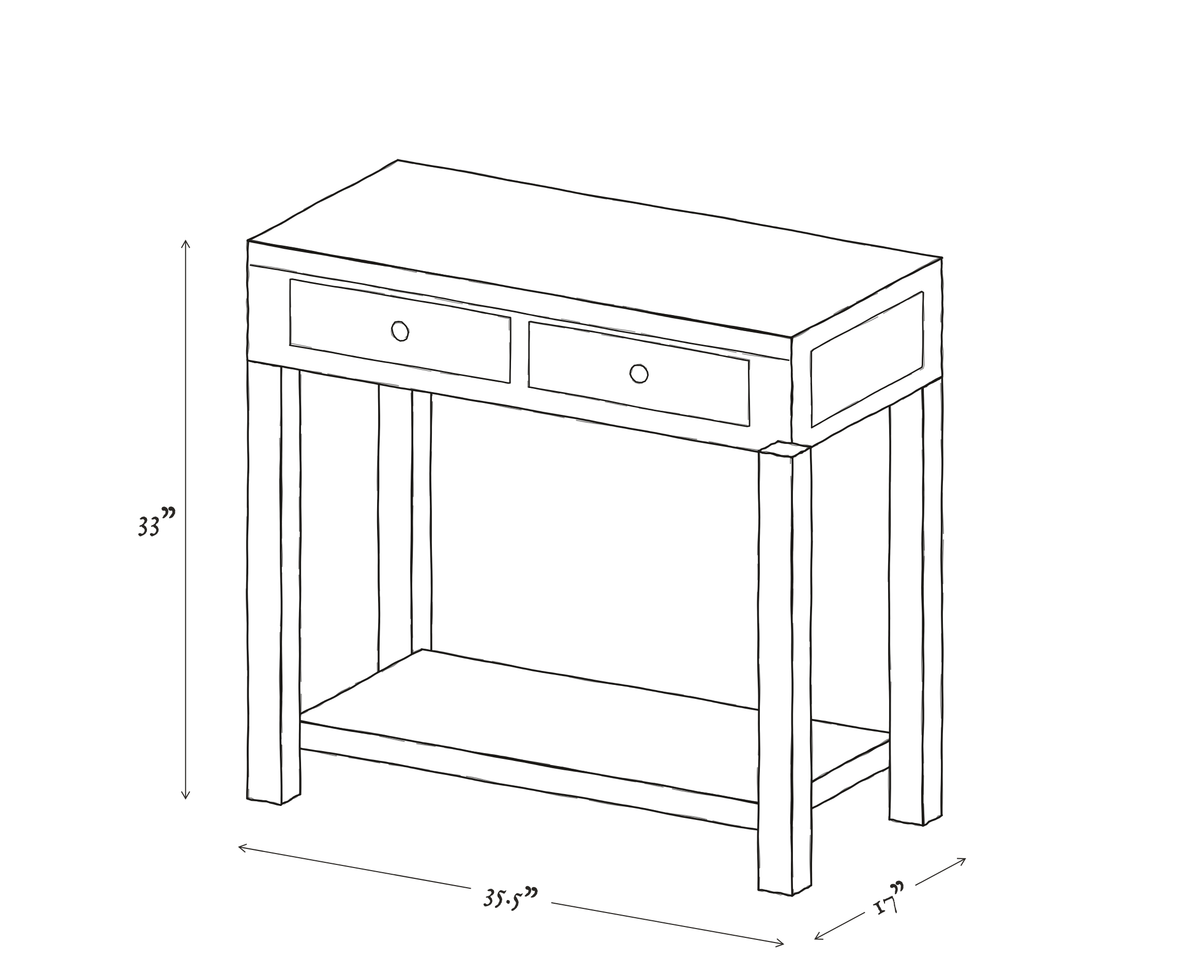 Mason Two Drawer Elm Console Table dimensions drawing