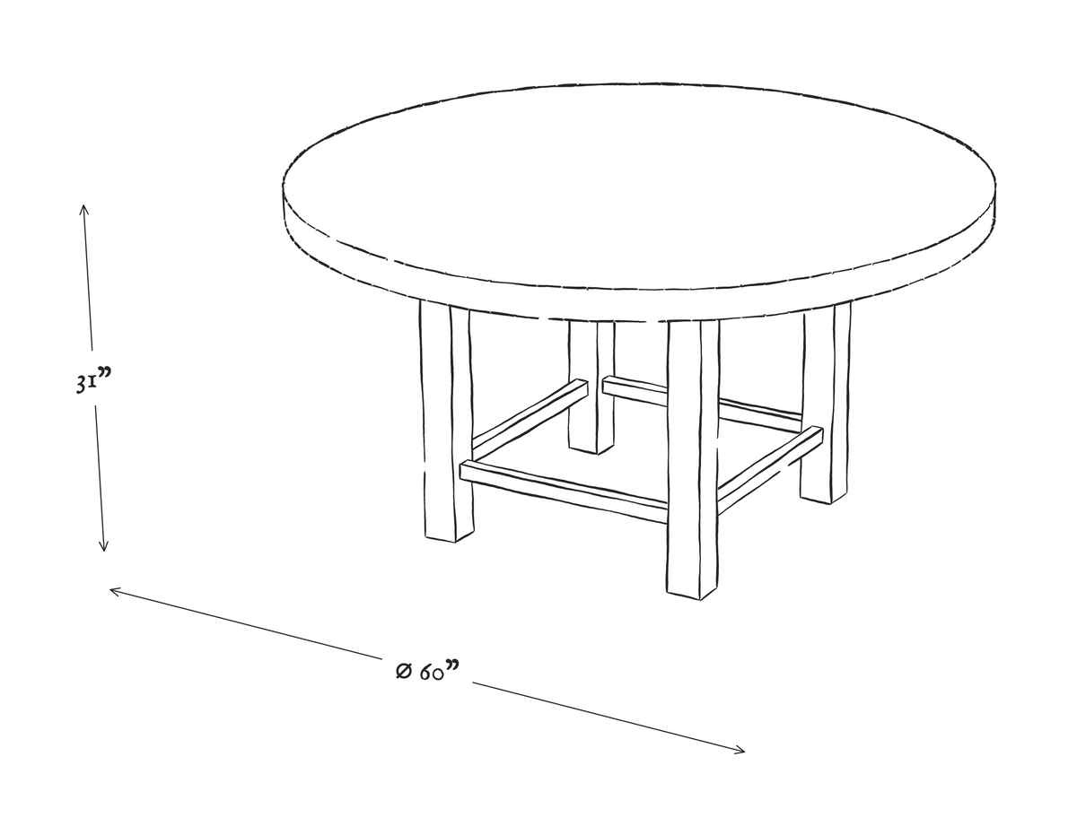 Sienna Elm Round Dining Table dimensions drawing